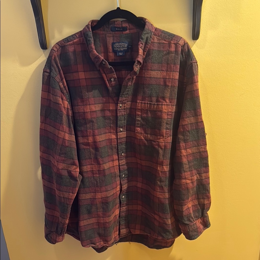 Pendleton Green And Brown Casual Button Down Shirt - image 1